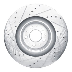 Tesla Model Y Brake Rotor (1) - Front Right - R1 Concepts - Drilled & Slotted - Silver - `20-`25